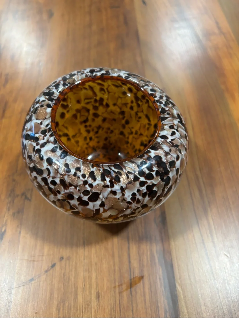 Murano Style Tortoise Gold Fleck Hand Blown Glass Vase